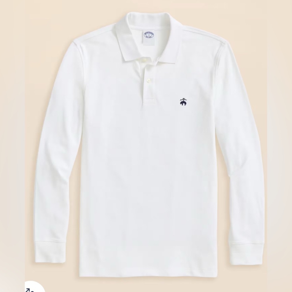 Brooks Brothers Cream Golden Fleece® Stretch Supima Long-Sleeve Polo Shirt Sz XL